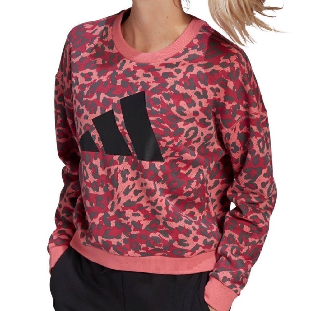 Adidas Pink Leopard French Terry Cropped Sweatshirt